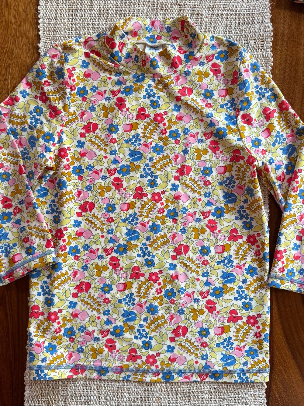 Boden Yellow Multi Floral Mock-Neck Long Sleeve Swim Top